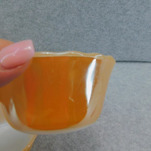 Vintage Set of 3 Peach Luster with Scalloped Rim Fire King Custard Bowl Ramkins - Picture 7 of 7